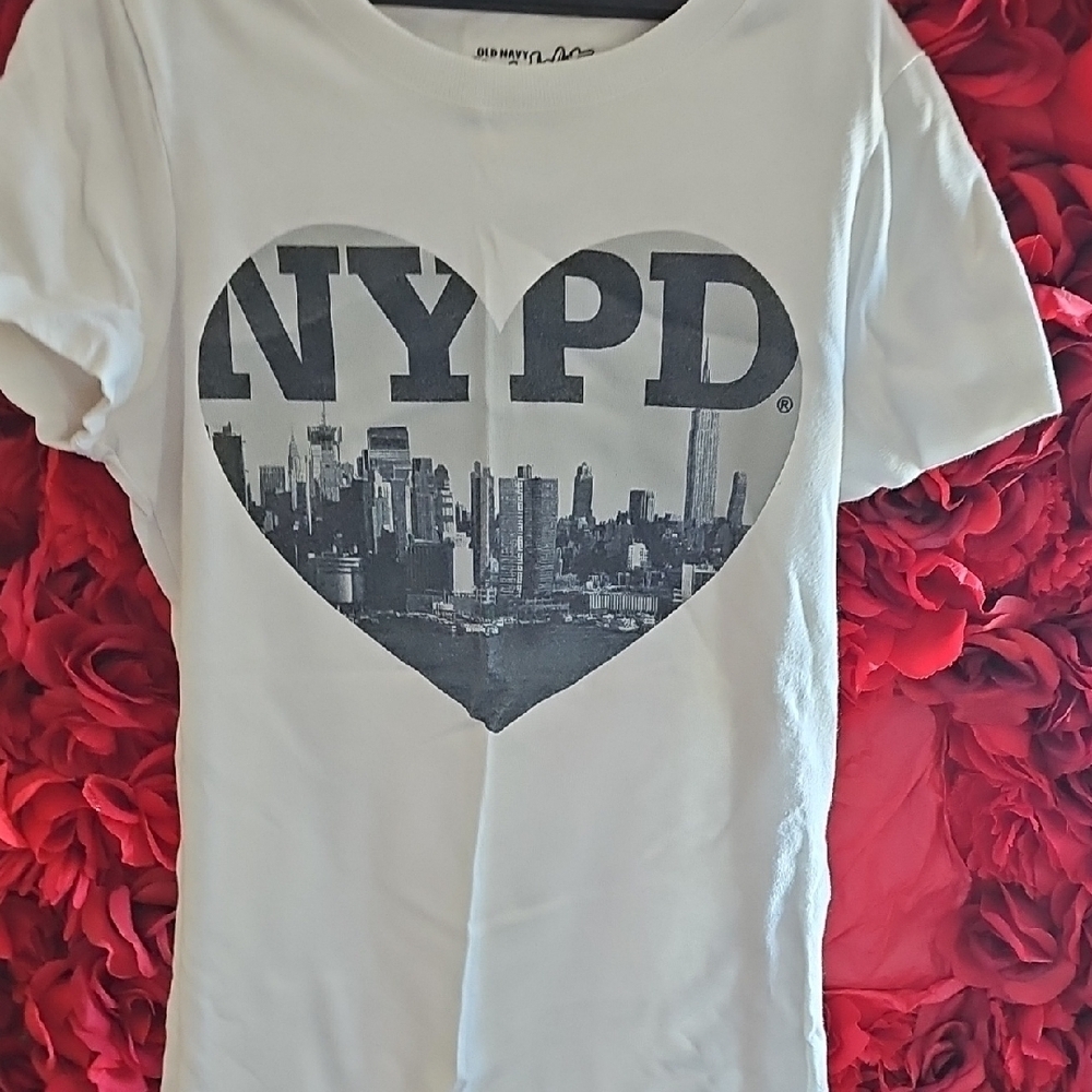Old Navy Girls White NYPD Heart Graphic T-Shirt Size XSmall